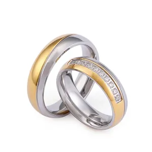 Bagues Acier Inoxydable 316L Bicolore Or Argent Zircone Poli Bijoux De Mode Pour Amoureux
