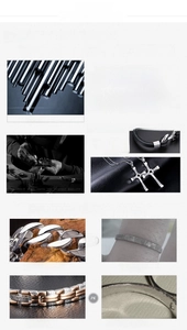 Detail showing 316L stainless steel chain bracelets and leather wristbands for men