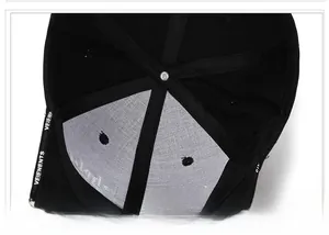 Internal view of black baseball cap showing cross reinforcement and VEIENENTS brim text
