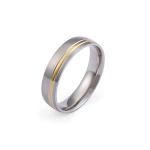 Two-tone stainless steel ring with frosted finish and gold-plated inlay for couples
