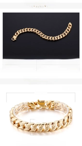 Gros plan d'un bracelet gourmette doré 12mm en acier inoxydable plaqué or 18K