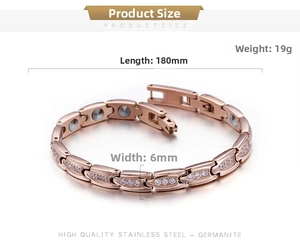 Tableau des tailles détaillé pour le bracelet en acier inoxydable rose doré et germanium