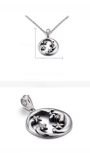 Detailed dimensions of star and moon stainless steel pendant necklace showing 60mm height