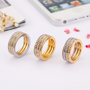 Elegant three-band stacked rings with pave-set pavé zircon in gold and silver finishes