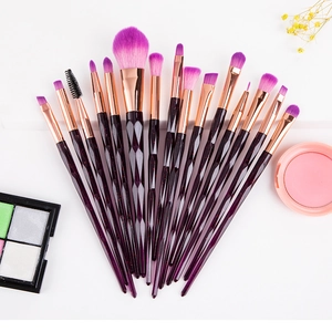 Powder Eyeshadow Concealer Eyebrow Blending Brushes With Diamond Cut Plastic Handle Synthetic Fiber Bristles Rose Gold Ferrule