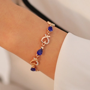 Fashion Heart Bracelet Copper Rose Gold Plated Pear Cut Colorful Zircon Rhinestone Elegant Jewelry Women Gift