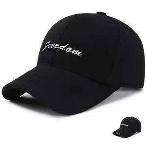 Freedom Embroidered Baseball Cap Wool Blend Warm Winter Autumn Hat Adjustable Streetwear Outdoor Unisex