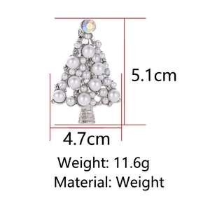 Dimensions détaillées de la broche sapin de Noël avec perles et strass brillants