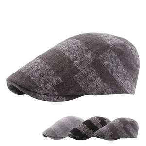 Retro Flat Cap For Men Knitted Cotton Polyester Striped Plaid Warm Winter Beret Ivy Driving Hat Adjustable