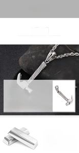 Close-up of 316L titanium steel hammer pendant with twisted chain and detailed size specs