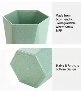 Close-up of hexagonal cup bottom showing non-slip base and eco wheat straw texture
