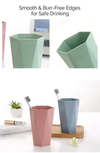 Close-up of smooth rim and matte hexagonal texture on durable plastic toothbrush cups