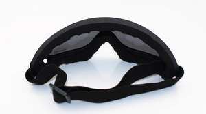 Detail of X400 polarized ski goggles showing anti-fog lens and breathable foam padding