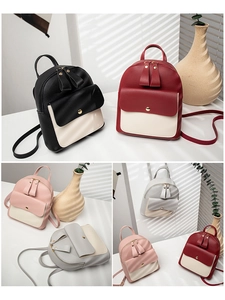 Mini bicolor backpacks in black, burgundy, pink and grey with textured PU leather