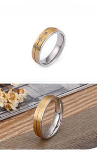 Detail of two-tone matte titanium ring featuring brushed finish and small zircon stones