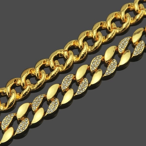 Iced out 18K gold Cuban link chain for men with sparkling pavé rhinestones in hip hop style