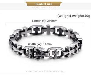 Détails du bracelet à maillons croix: longueur 210mm et largeur 11mm en acier robuste