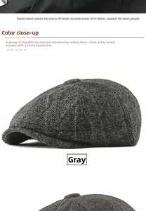 Casquette gavroche en tweed gris réglable avec marquage de taille de 55 à 60cm