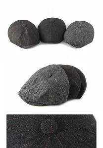 Texture détaillée du tissu et collage multicolore de casquettes gavroche rétro en laine