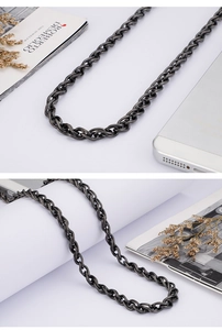Detailed view of interconnected dark grey stainless steel links for men necklace