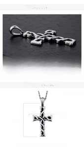 Detailed size specifications of the stainless steel cross pendant with woven texture