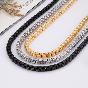6mm gold silver and black square pearl box chain necklaces made of stainless steel
