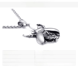 Macro view of stainless steel beetle pendant with intricate punk mechanical gear structure