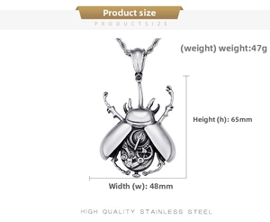 Mechanical beetle pendant size specs 65mm x 48mm in punk style stainless steel