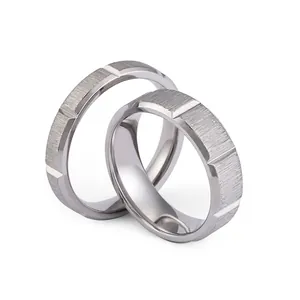 Minimalist Industrial Stainless Steel Ring For Men Women With Brushed Finish Vertical Groove Trendy Wedding Band