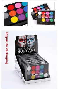 Detail of 12-color water-based body paint palette with professional pigments