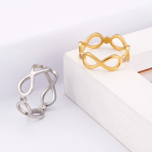 Minimalist infinity symbol rings in gold and silver finish with sparkling zircon stones