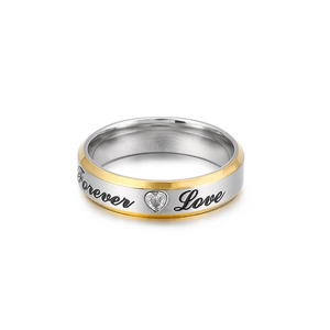 Forever Love heart zircon couple ring in silver and gold dual-tone plating