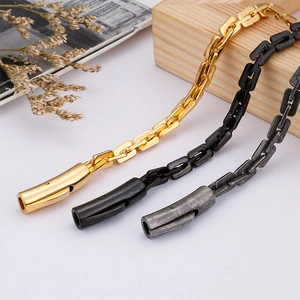 304 stainless steel box chains in gold, black, and silver with cylinder clasps