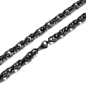 Black stainless steel square double-link chain necklace with lobster clasp closure