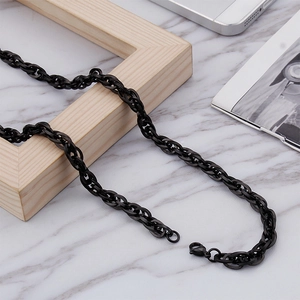 Polished black stainless steel curb chain necklace with secure lobster clasp closure