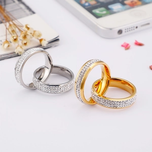 Double row rhinestone interweaving rings in gold and silver finish with sparkling crystals