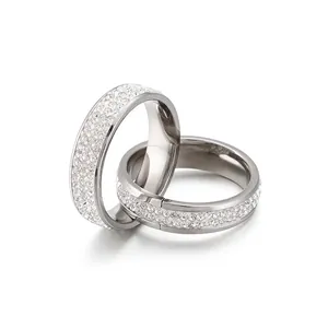 Linked Rings Stainless Steel White Rhinestone Zircon Pavé Elegant Minimalist Polished Metal Fashion Jewelry Accessory