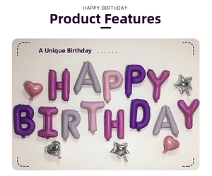 16-inch Happy Birthday foil balloon set with purple pink letters hearts and stars