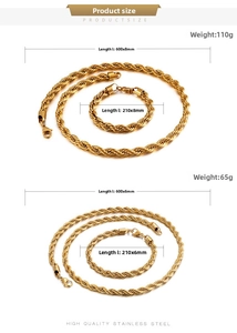 Detailed view of high quality stainless steel rope chains in two sizes with gold plating