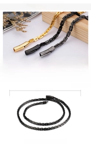 Detailed size specifications for 304 stainless steel box chains in gold, black and grey