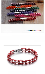 Detailed size specifications for the stainless steel multi-color bike chain bracelet