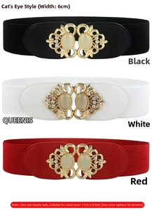 6cm wide elastic waist belts in black white and red with golden hollow out buckle