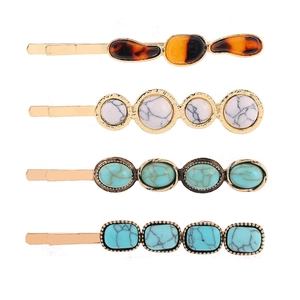 Retro multi-colored resin stone hair clips set with gold-tone alloy base for women