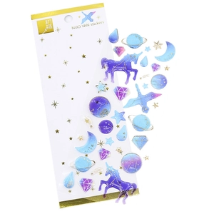 Holographic PET starry sky stickers with gold foil constellations and mythic unicorns