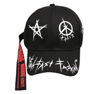 Streetwear Cotton Baseball Cap With Long Strap Graffiti Star Print Hip Hop Fashion Adjustable Hat Men Women
