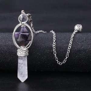 Purple crystal Merkaba star rotating pendant necklace with silver metal chain