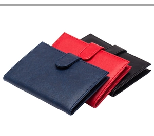 Three-color leather passport holders with textured finish and snap button closure