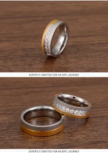 Detail of matte titanium steel ring with two-tone silver gold finish and inset diamonds