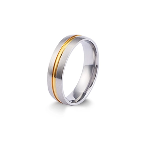 Polished silver and gold titanium steel frosted ring with inlaid cubic zirconia for couples