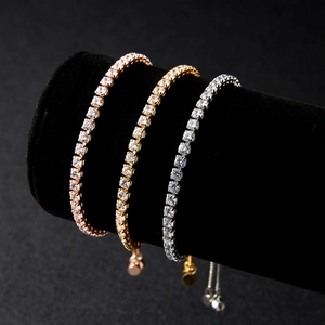 Detailed view of adjustable 3mm cubic zirconia tennis bracelets in gold, silver, and rose gold